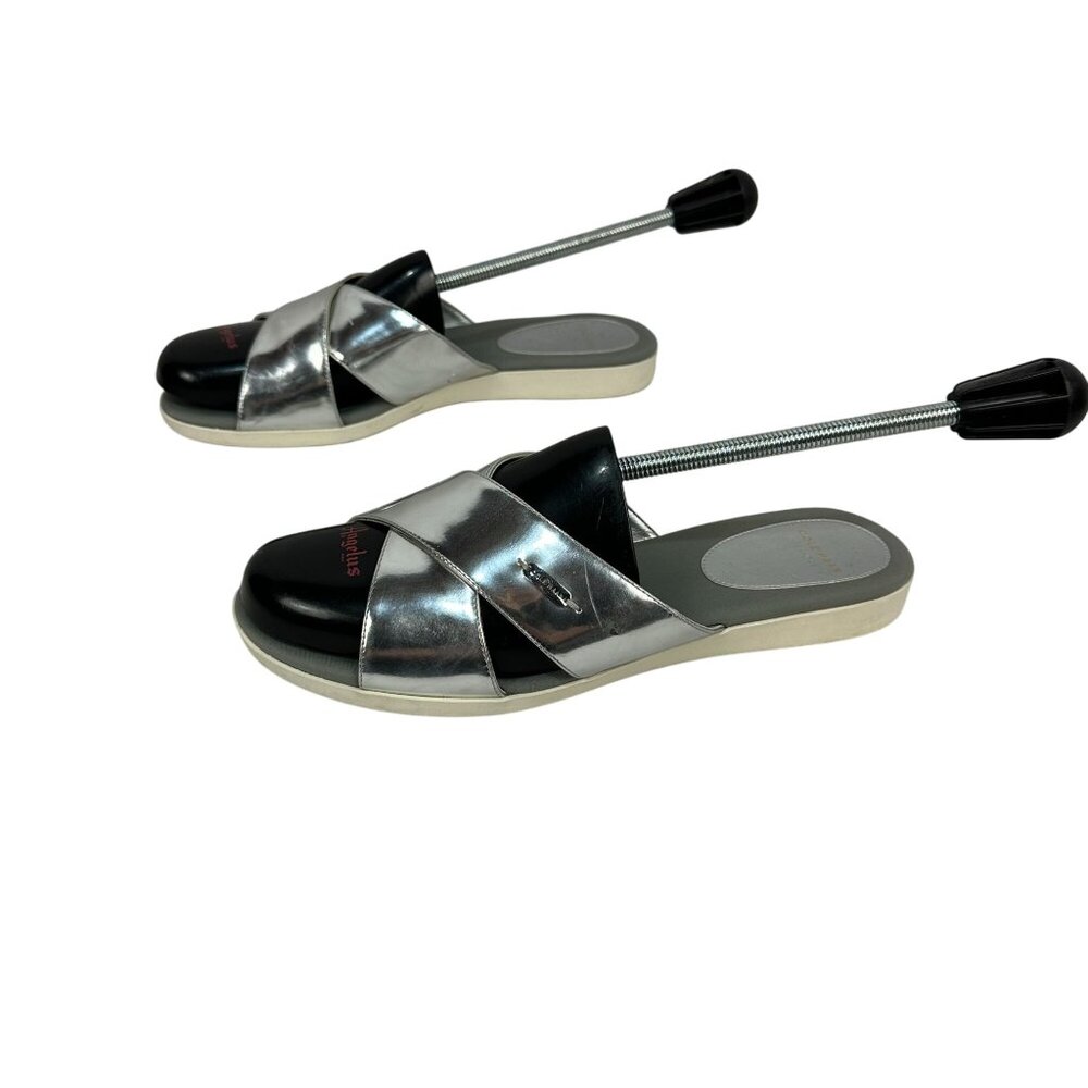 Cole Haan Womens Metallic Silver Slide Sandals Size 9.5 B Leather Upper